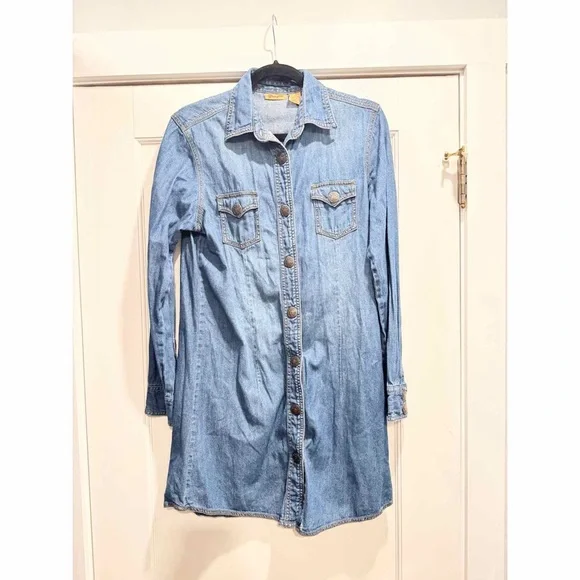 Vintage Wrangler Blue Denim Shirt Dress Western Cowgirl Festival Rodeo Y2K - Picture 2 of 12